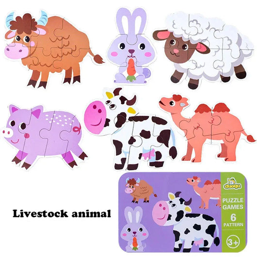 Baby Montessori Animal Number Matching Puzzle Game Livestock animal