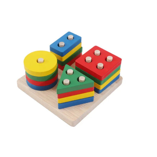 Wooden Geometric Shape Sorting Puzzle Colourful Column