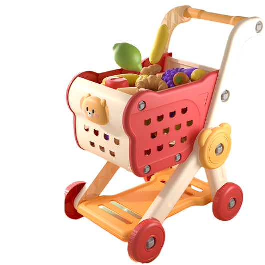 Kids Shopping Cart Trolley Play Toy Set Red Cart and 15Pcs