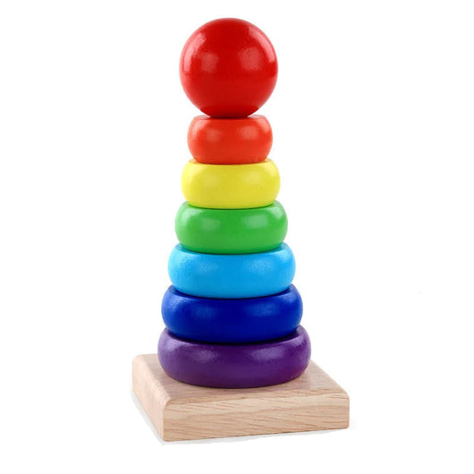Wooden Geometric Shape Sorting Puzzle Rainbow Tower