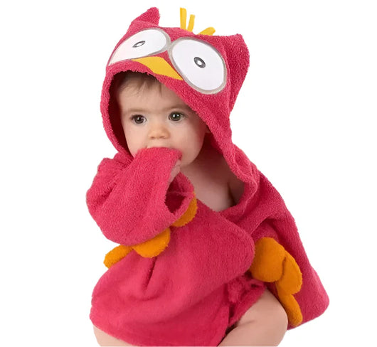 Baby Cotton Bathrobe Owl Red