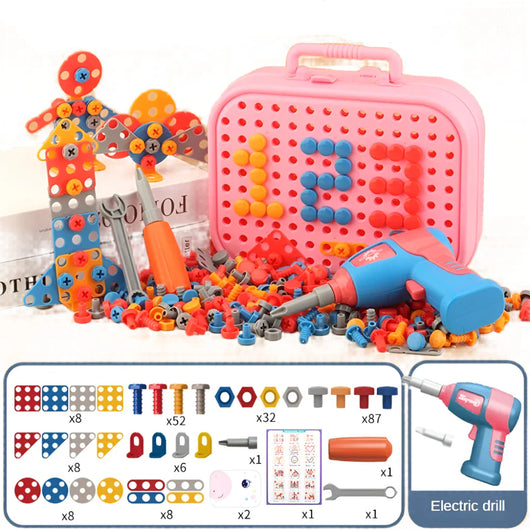 Kids Electric Drill Tool Set Pink 211pcs