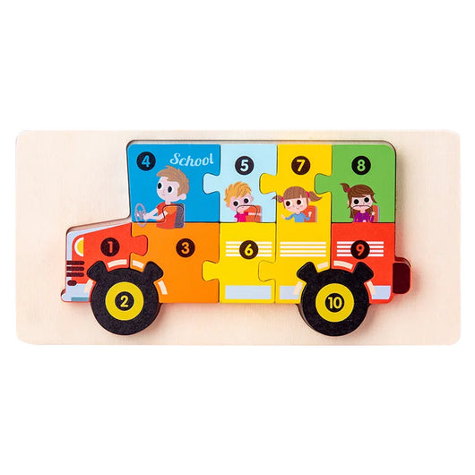 3D Montessori Wooden Puzzle School Car