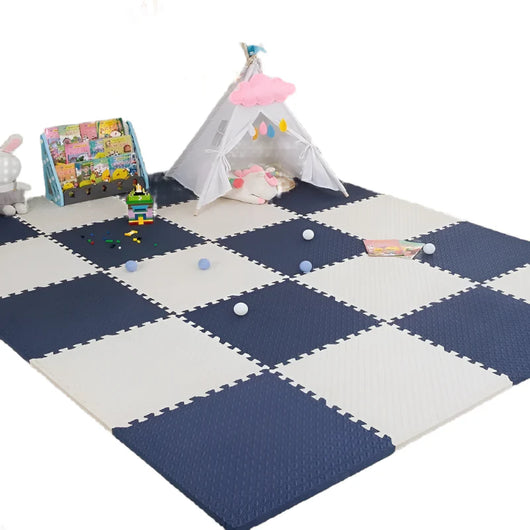 Colorful Baby Puzzle Floor Mat White and Cyan
