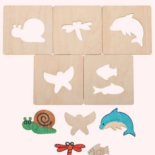 20pcs Montessori Wooden Drawing Stencil Set