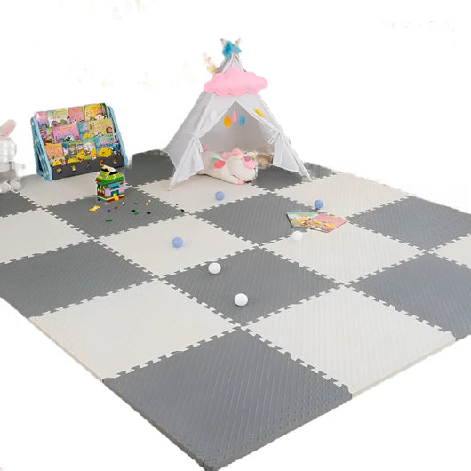 Colorful Baby Puzzle Floor Mat White and Gray