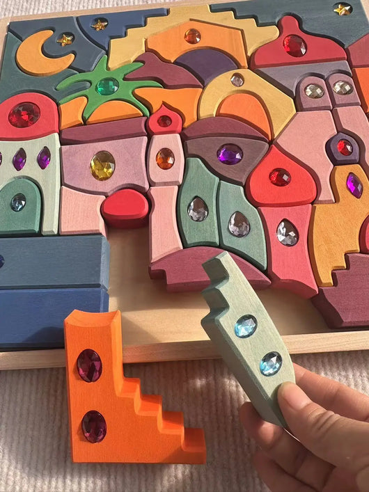 Lime Wood Montessori Rainbow Arch Stacking Toy Set