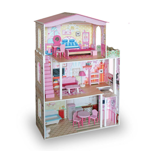 Three-Storey Wooden Dollhouse – A World to Explore 13-Piece Set