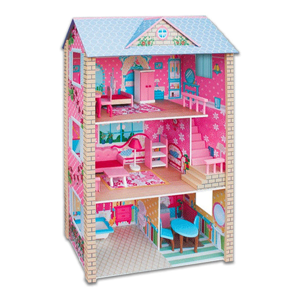Three-Storey Wooden Dollhouse – A World to Explore 17-Piece Set