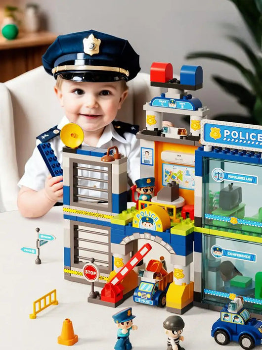 City Police & Fire Truck Building Blocks Set